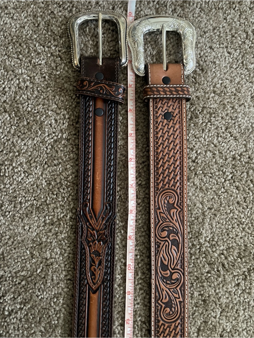 2 Hand Carved Top Grain Leather Belts